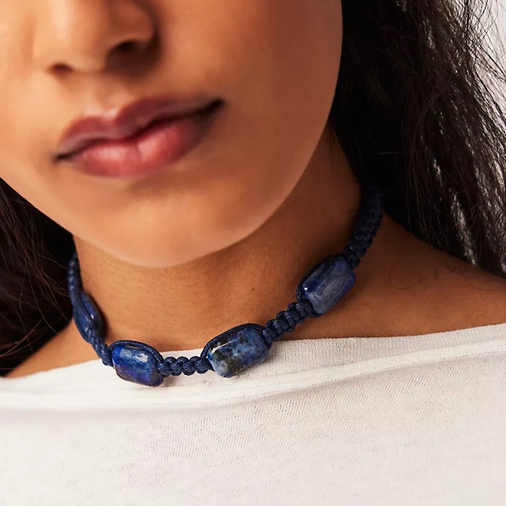 NWT Free people Sweet Carolina Choker Necklace lapis lazuli blue